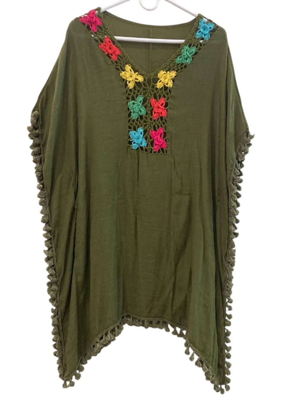 Women's Crochet Trim Tasseled Swim Cover-Up